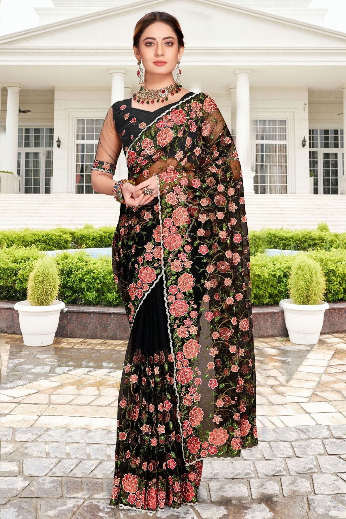 Black Net Saree NCSD10910432
