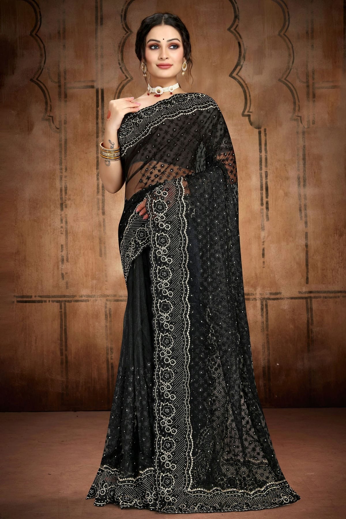 Black Net Saree NCSD10910440