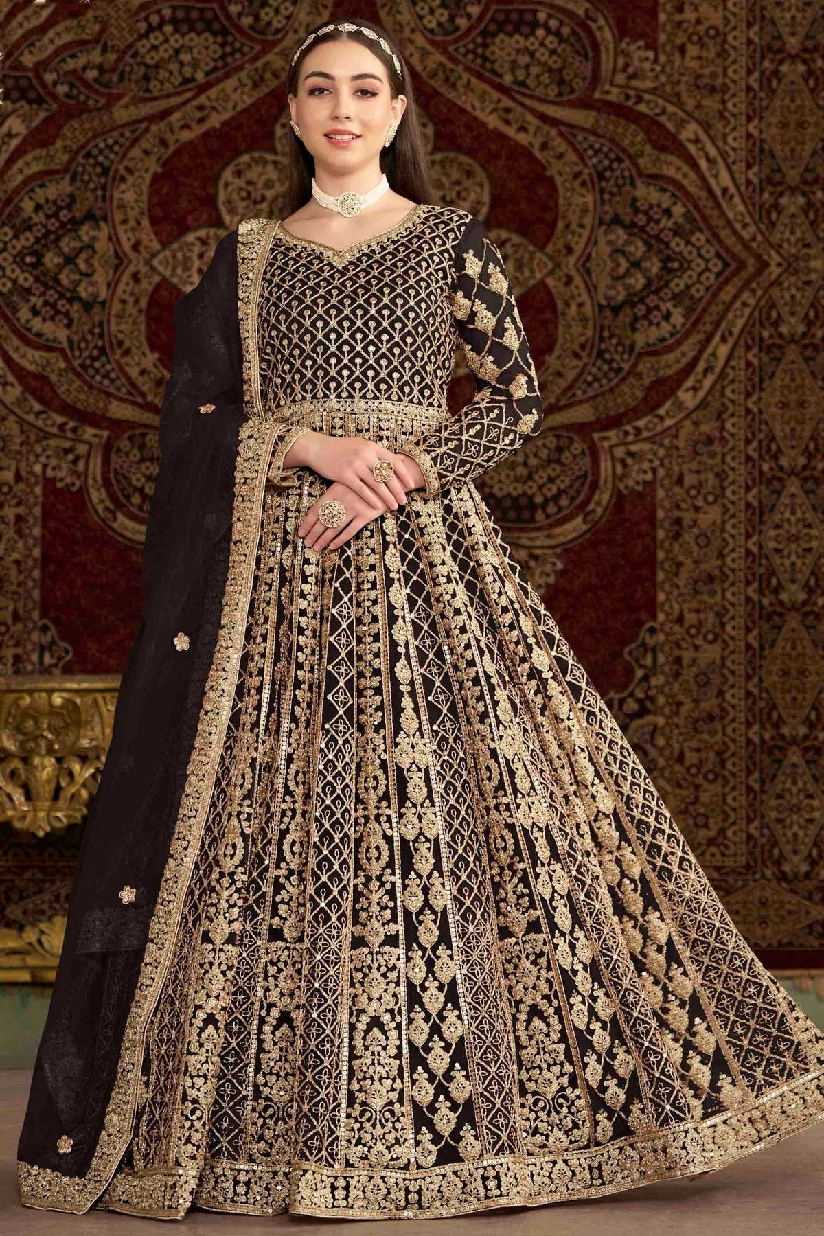 Black Net Semi Stitched Anarkali Suit NCSM10510138