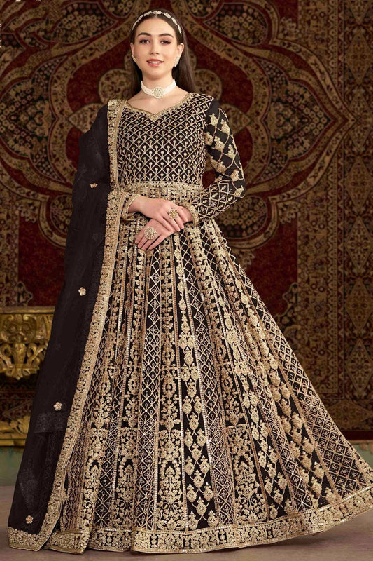 Black Net Semi Stitched Anarkali Suit NCSM10510138