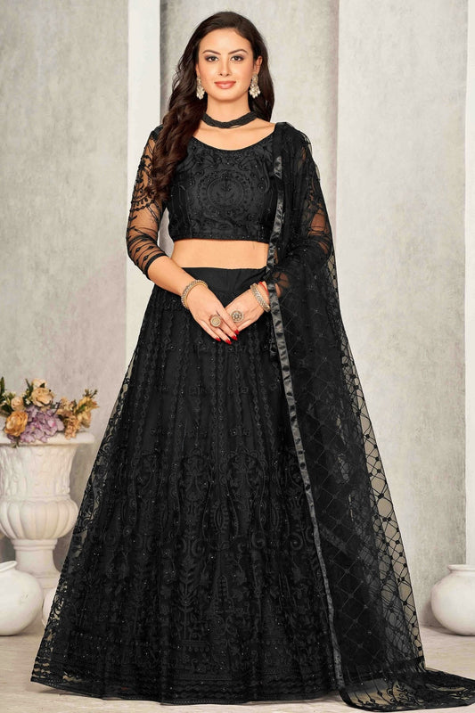 Black Net Semi Stitched Lehenga Choli NCLC11710134