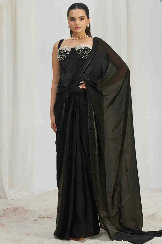 Black Organza Hand Ready To Wear Saree NCSD10810103