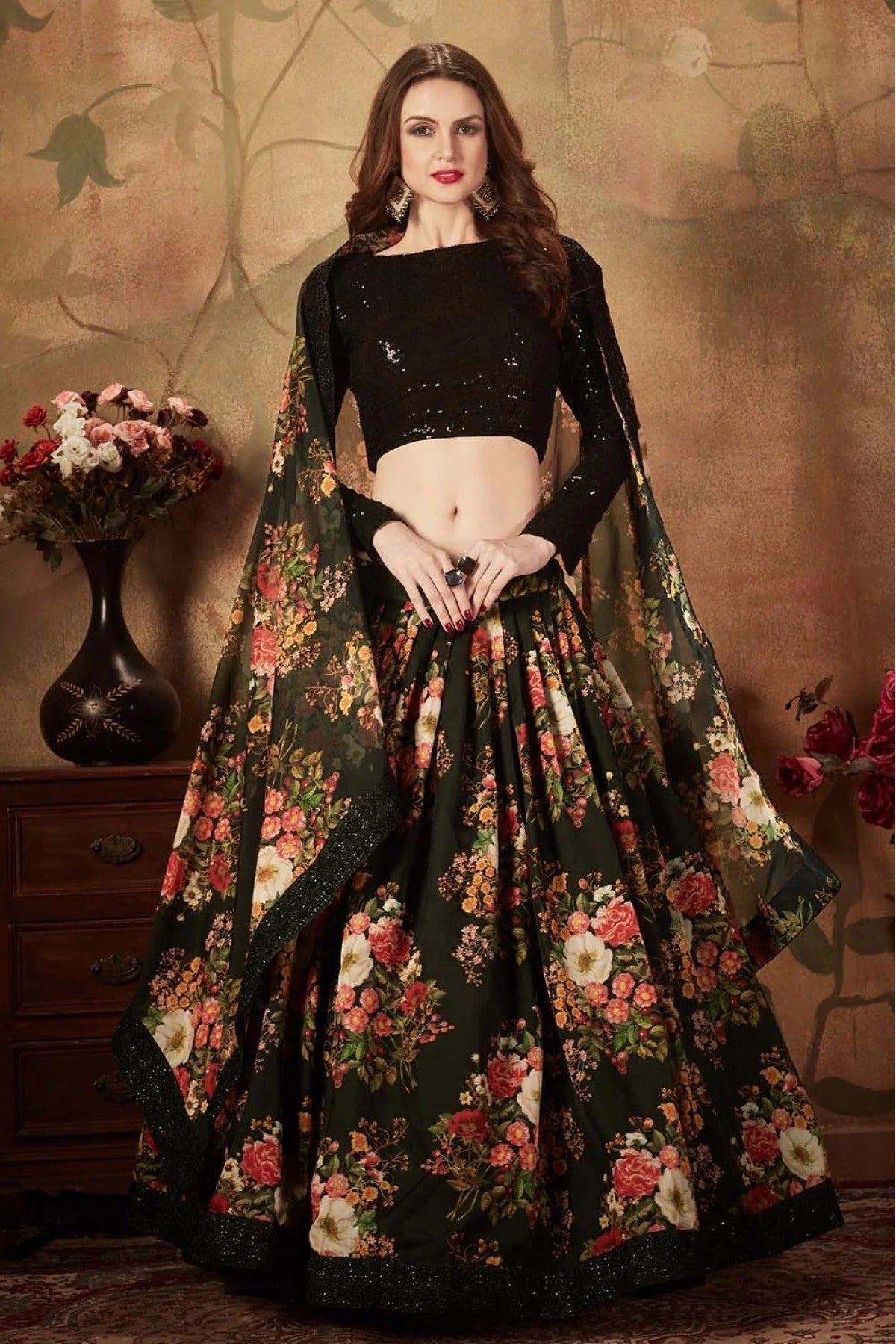 Black Organza Lehenga Choli NCLC10110321