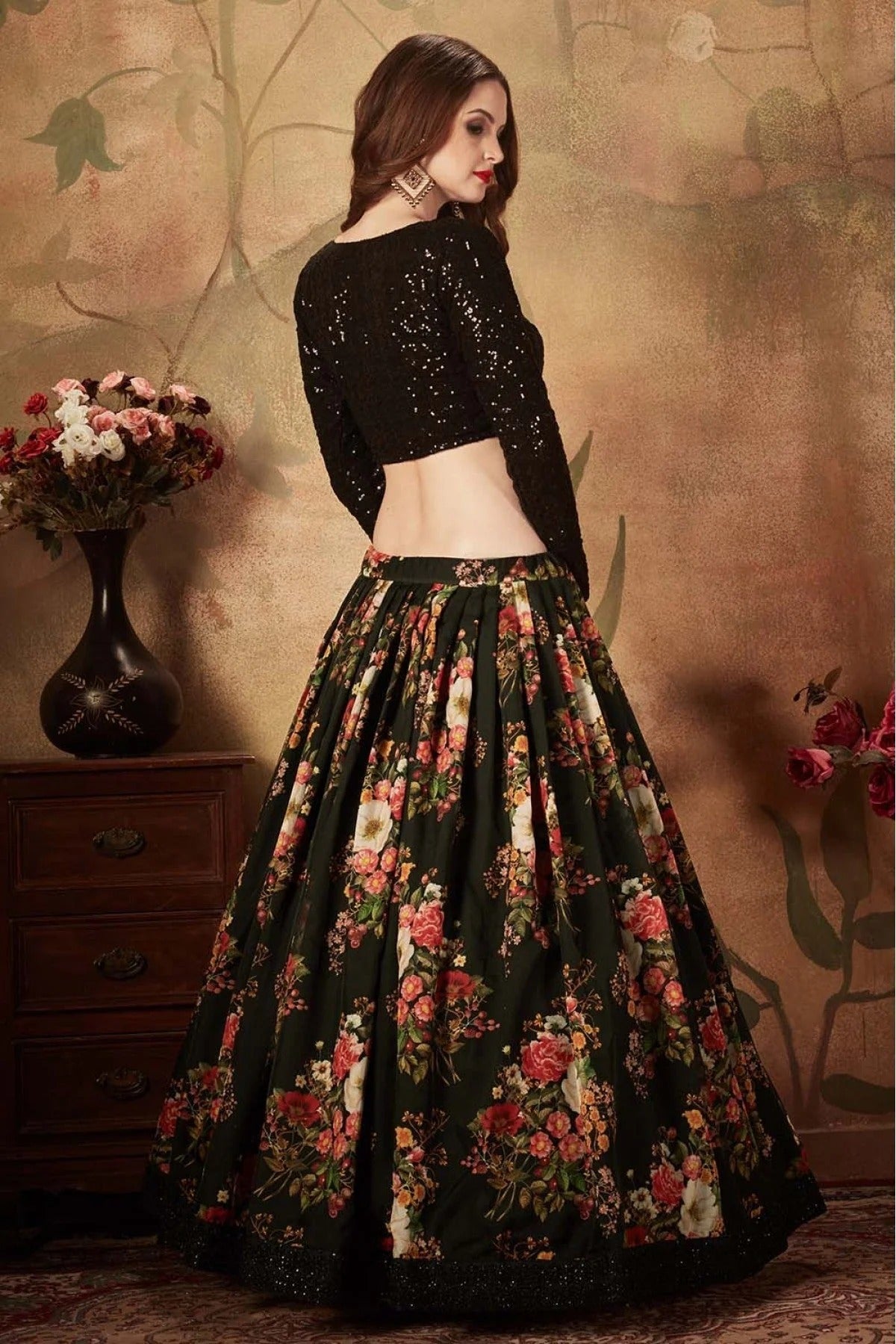 Black Organza Lehenga Choli NCLC10110321