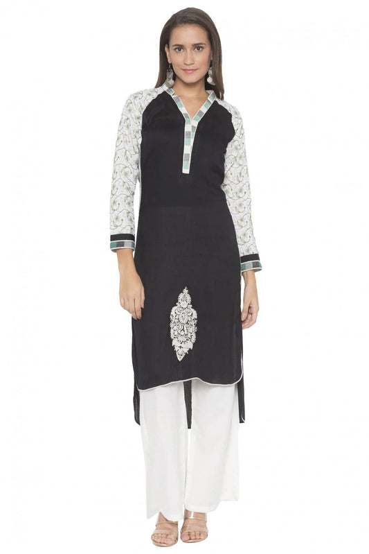 Black Plus Size Cotton Embroidery Kurta Set NCKR10710269