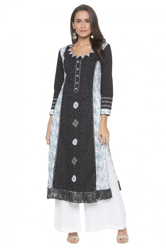 Black Plus Size Cotton Embroidery Kurta Set NCKR10710273
