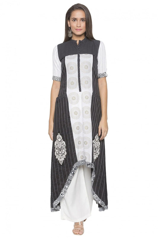 Black Plus Size Cotton Embroidery Kurta Set NCKR10710283