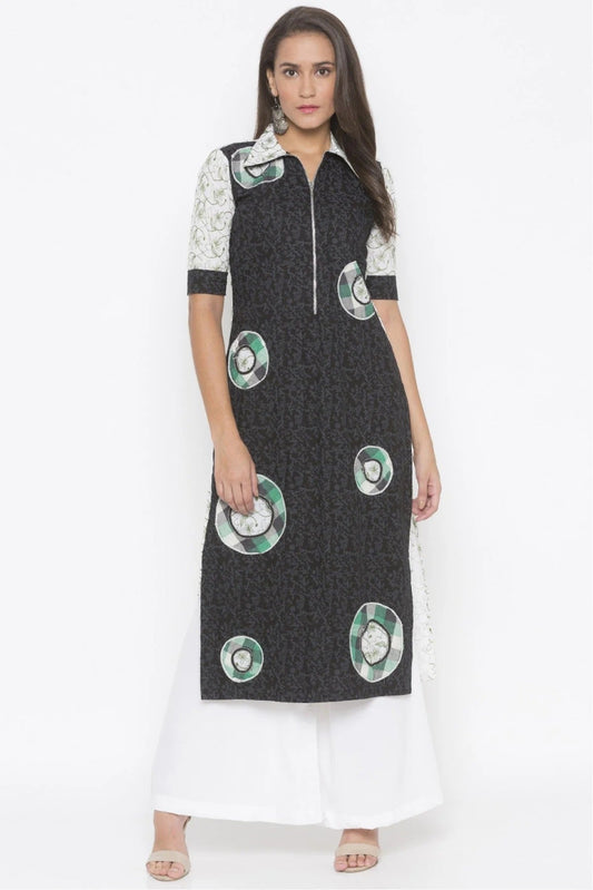 Black Plus Size Cotton Embroidery Kurta Set NCKR10710291