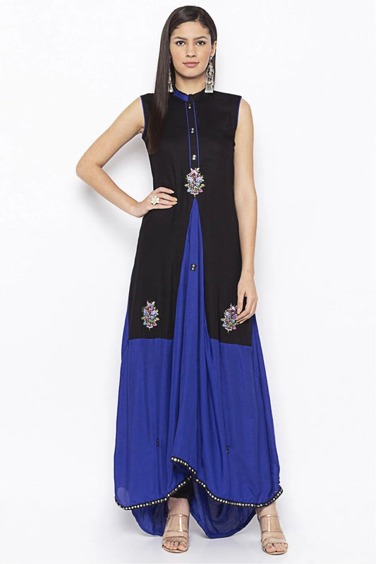 Black Plus Size Cotton Embroidery Kurta Set NCKR10710366