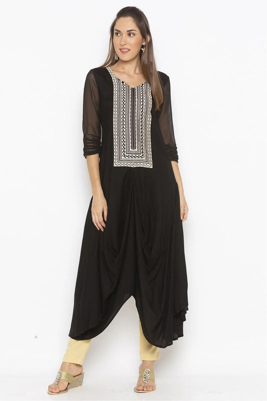 Black Plus Size Cotton Embroidery Kurta Set NCKR10710411