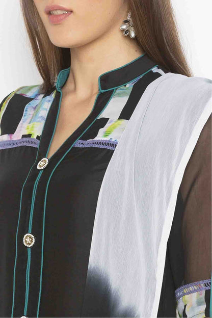 Black Plus Size Crepe Embroidery Palazzo Pant Suit NCSS10710617