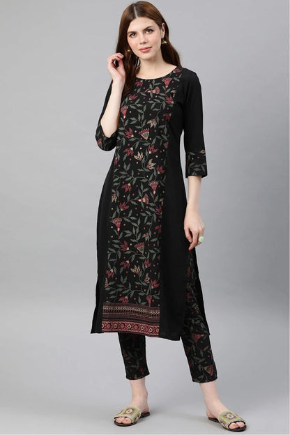 Black Plus Size Crepe Kurta Set NCKR10610142