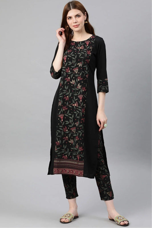 Black Plus Size Crepe Kurta Set NCKR10610142