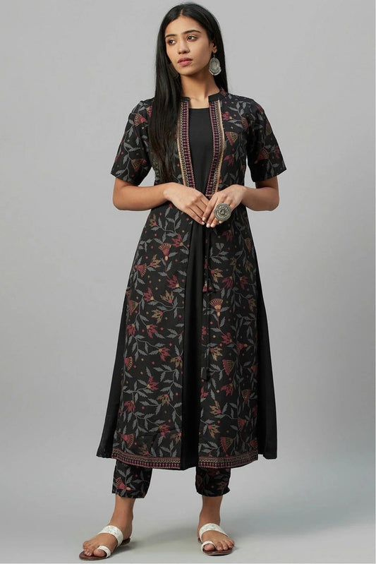 Black Plus Size Crepe Party Wear Kurti NCKR10610122