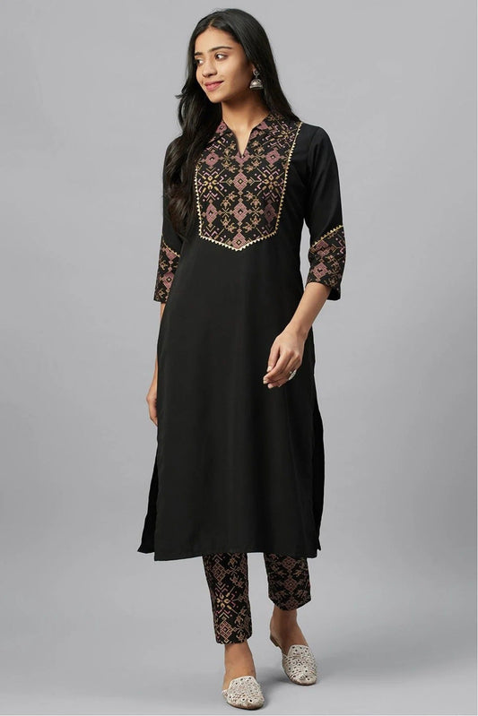 Black Plus Size Crepe Party Wear Kurti NCKR10610125