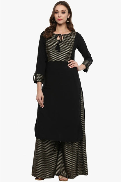 Black Plus Size Crepe Straight Kurta With Palazzo  NCKR10610104