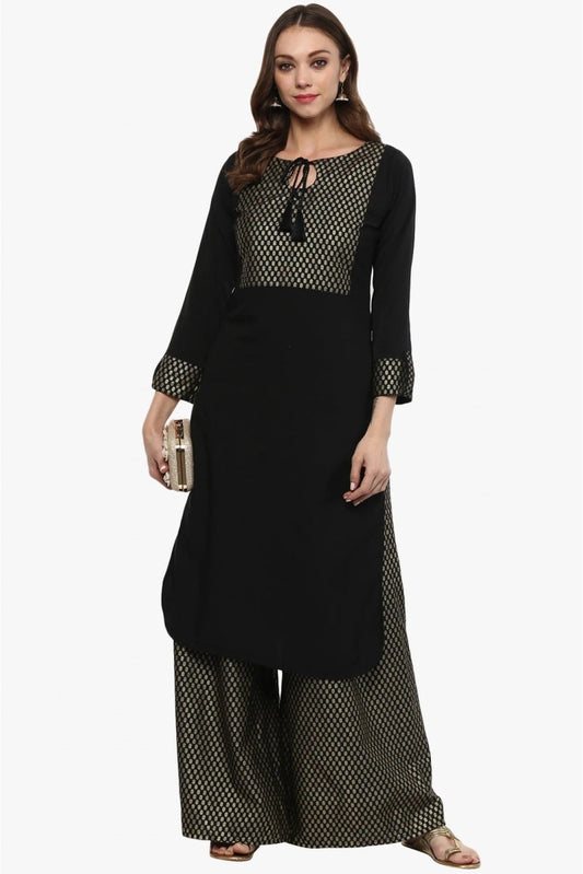 Black Plus Size Crepe Straight Kurta With Palazzo NCKR10610104