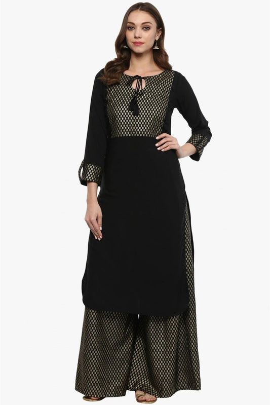 Black Plus Size Crepe Straight Kurti NCKR10610177