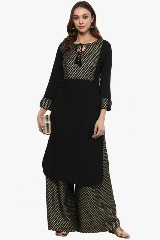 Black Plus Size Crepe Straight Kurti NCKR10610177