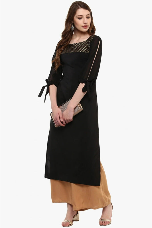 Black Plus Size Crepe Straight Kurti NCKR10610179