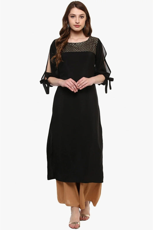 Black Plus Size Crepe Straight Kurti NCKR10610179