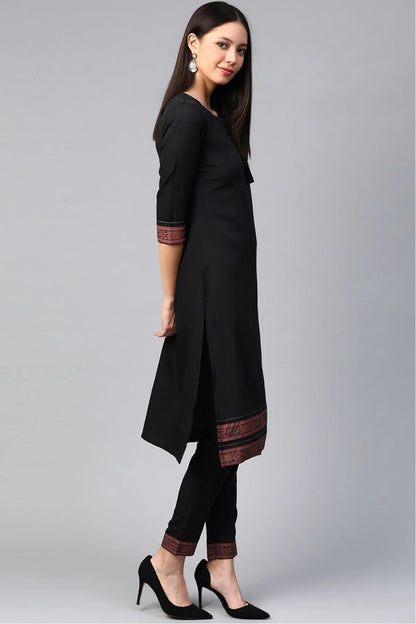 Black Plus Size Crepe Straight Kurti NCKR10610190
