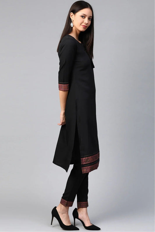 Black Plus Size Crepe Straight Kurti NCKR10610190