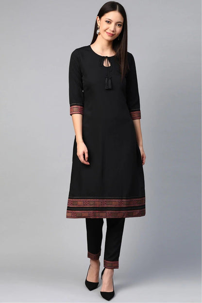 Black Plus Size Crepe Straight Kurti NCKR10610190