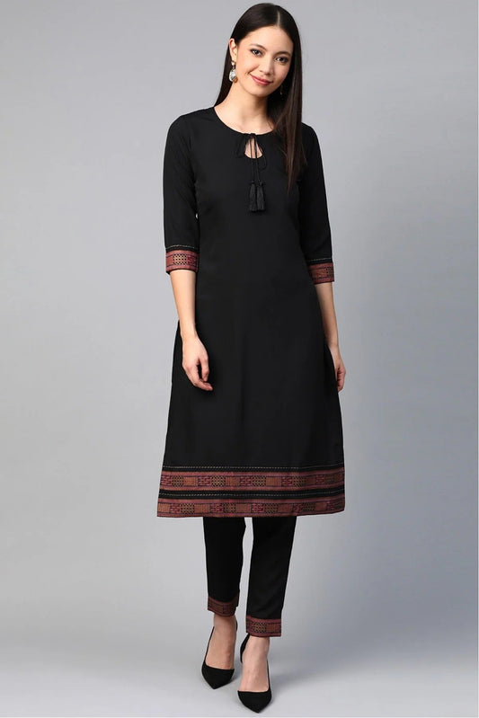 Black Plus Size Crepe Straight Kurti NCKR10610190