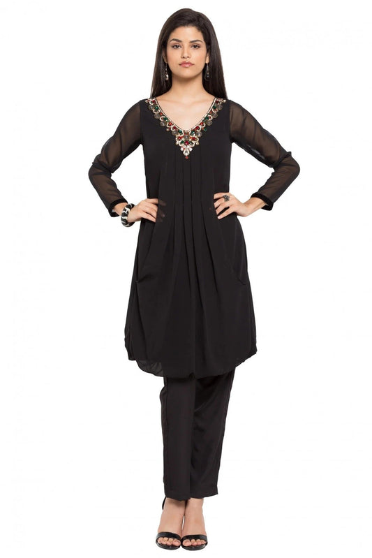 Black Plus Size Faux Georgette Kurti NCKR10710145