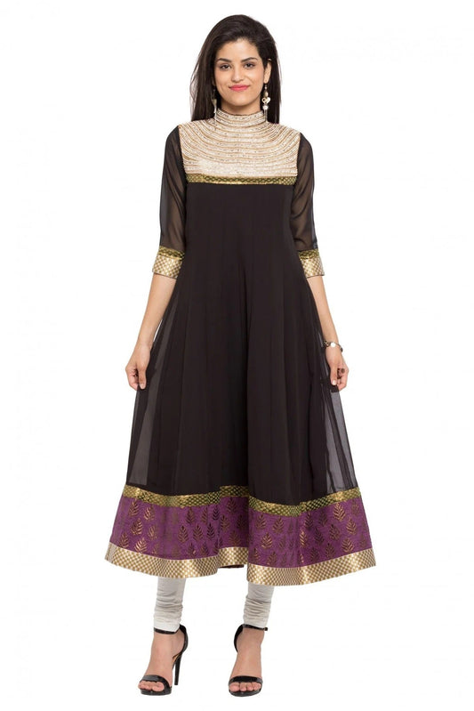 Black Plus Size Faux Georgette Kurti NCKR10710146