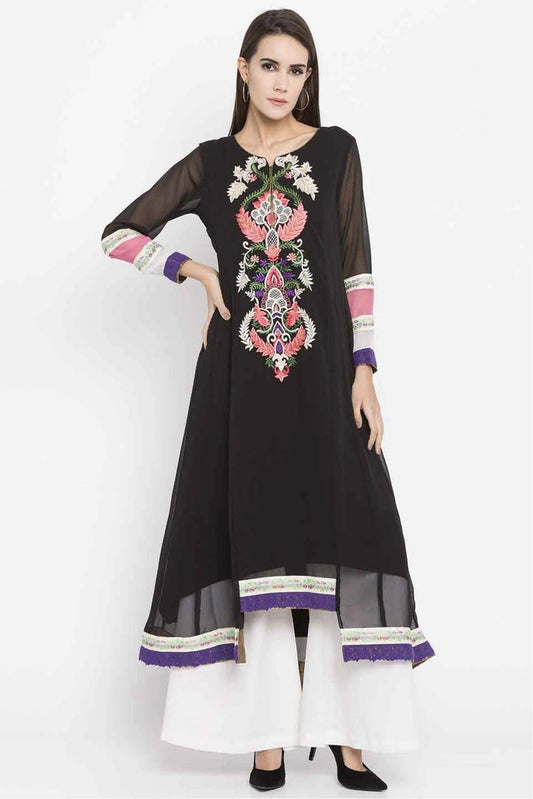 Black Plus Size Faux Georgette Kurti NCKR10710182