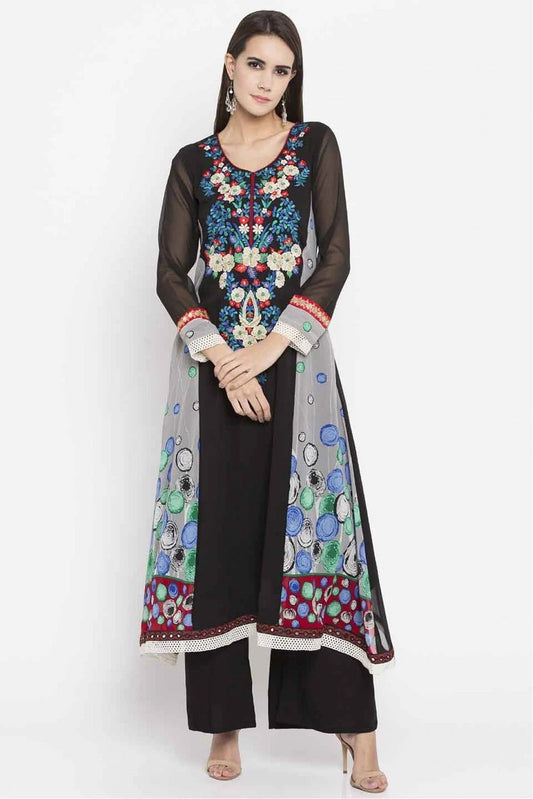 Black Plus Size Faux Georgette Kurti NCKR10710183