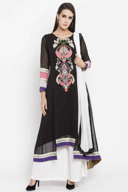 Black Plus Size Faux Georgette Palazzo Suit NCSS10710492