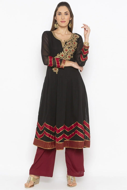 Black Plus Size Georgette Embroidery Kurta Set NCKR10710222