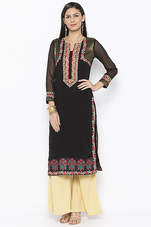 Black Plus Size Georgette Embroidery Kurta Set NCKR10710240