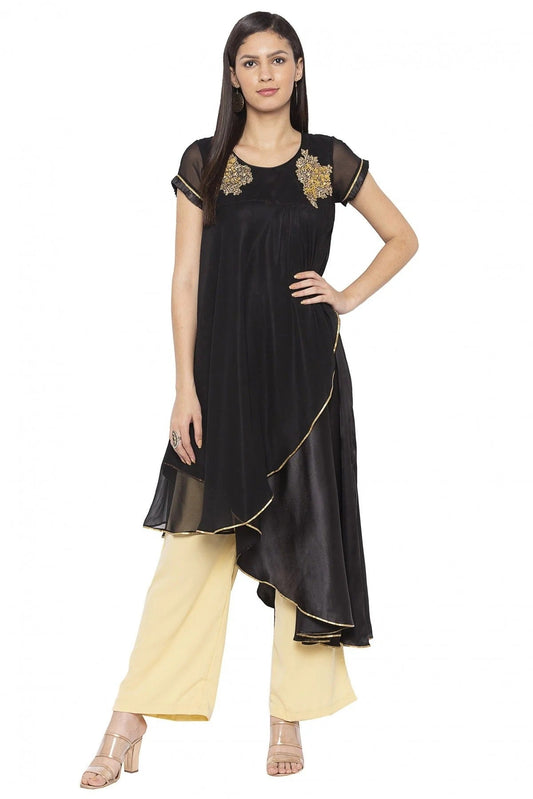 Black Plus Size Georgette Embroidery Kurta Set NCKR10710264
