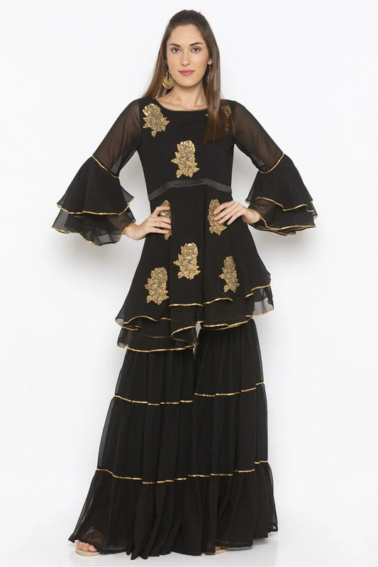 Black Plus Size Georgette Embroidery Kurta Set NCKR10710275