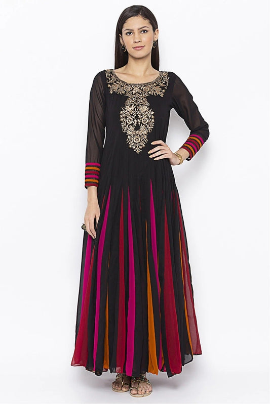 Black Plus Size Georgette Embroidery Kurta Set NCKR10710304