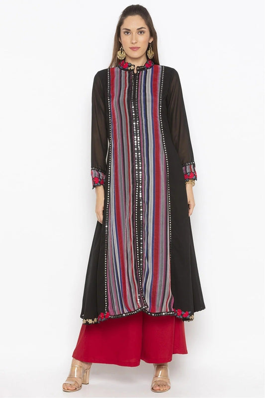 Black Plus Size Georgette Embroidery Kurta Set NCKR10710352