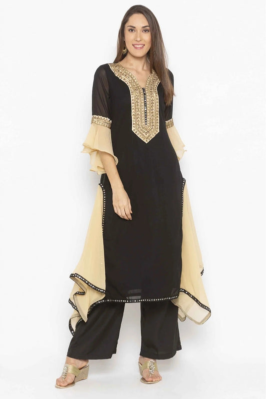 Black Plus Size Georgette Embroidery Kurta Set NCKR10710463