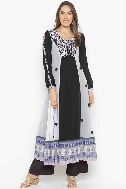 Black Plus Size Georgette Embroidery Kurti NCKR10710119