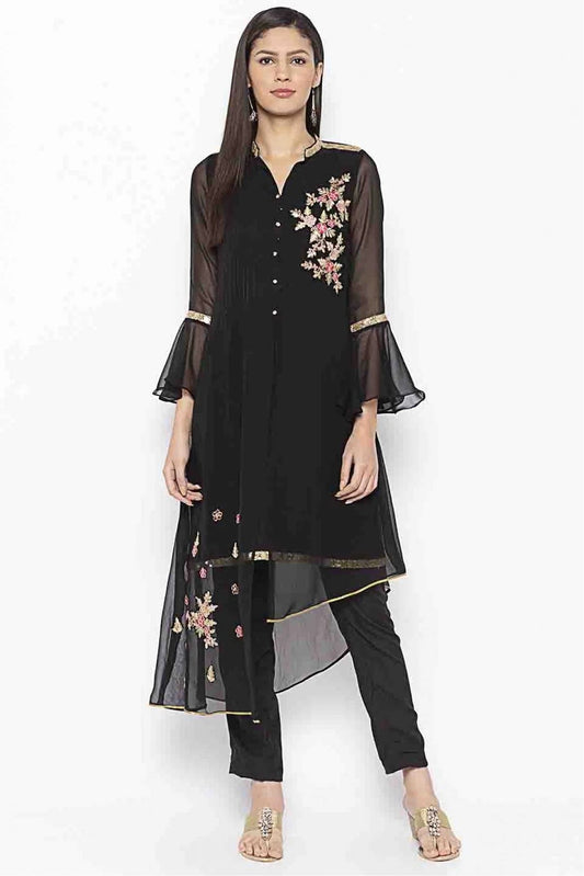 Black Plus Size Georgette Embroidery Kurti NCKR10710130