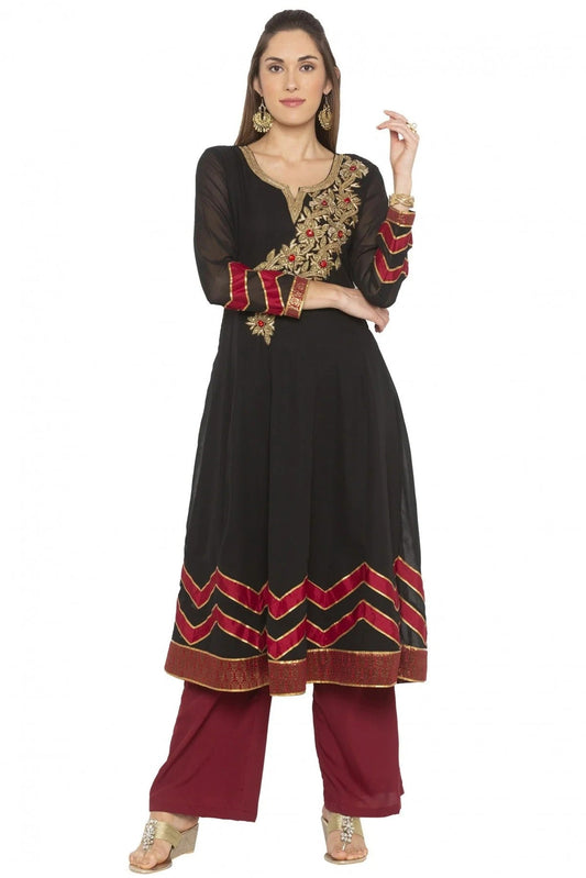 Black Plus Size Georgette Embroidery Kurti NCKR10710131