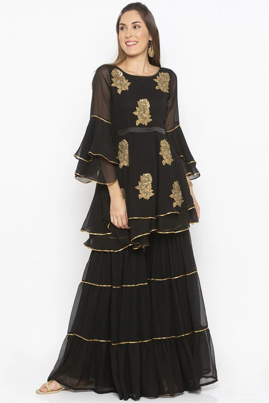 Black Plus Size Georgette Embroidery Kurti NCKR10710199
