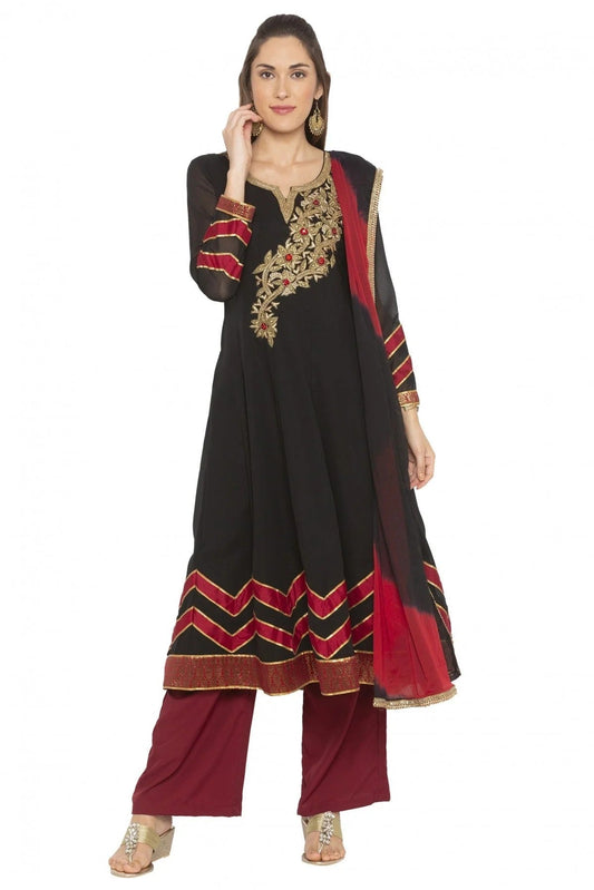 Black Plus Size Georgette Embroidery Palazzo Pant Suit NCSS10710545
