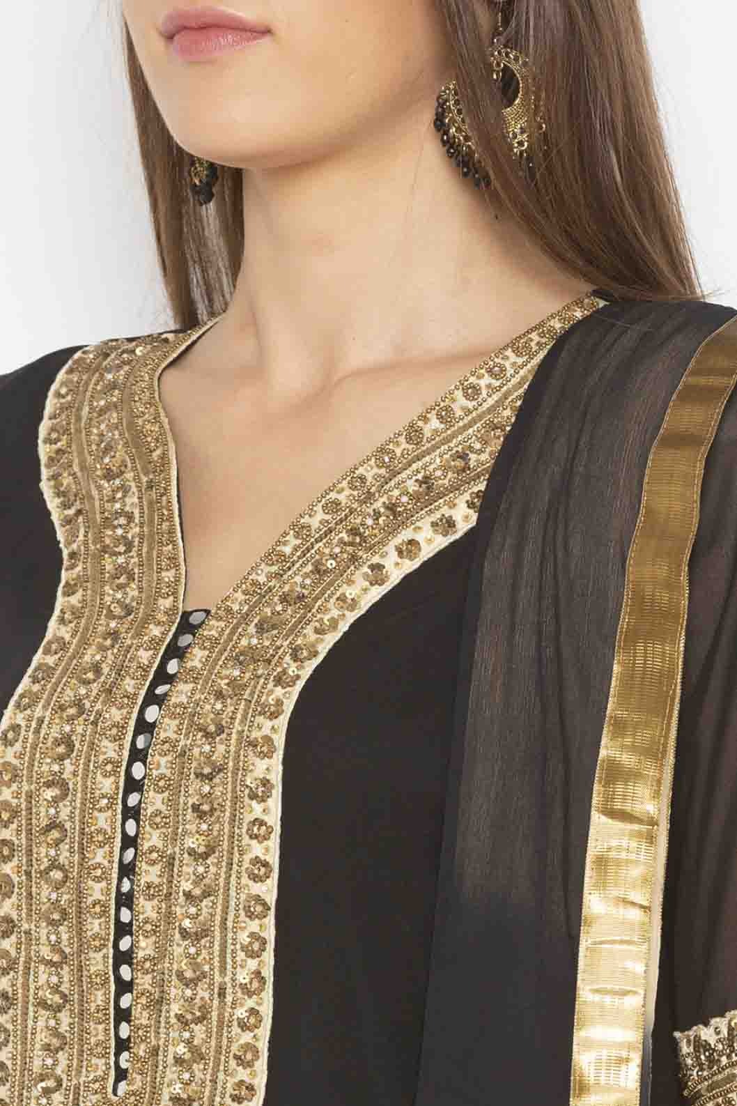 Black Plus Size Georgette Embroidery Palazzo Pant Suit NCSS10710656