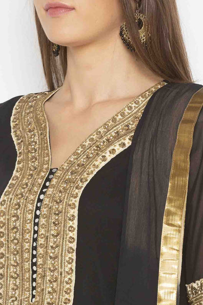 Black Plus Size Georgette Embroidery Palazzo Pant Suit NCSS10710656