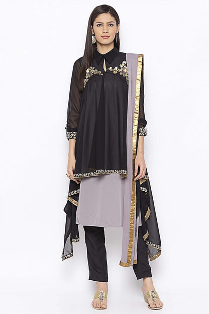 Black Plus Size Georgette Embroidery Pant Style Suit NCSS10710665