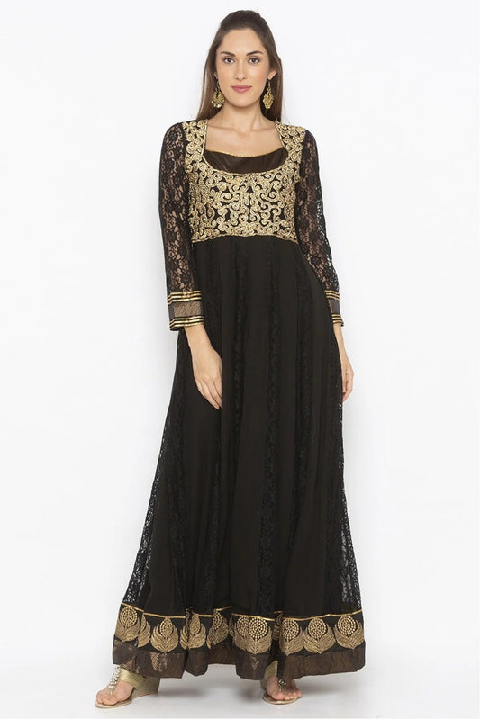 Black Plus Size Net Embroidery Kurta Set NCKR10710302